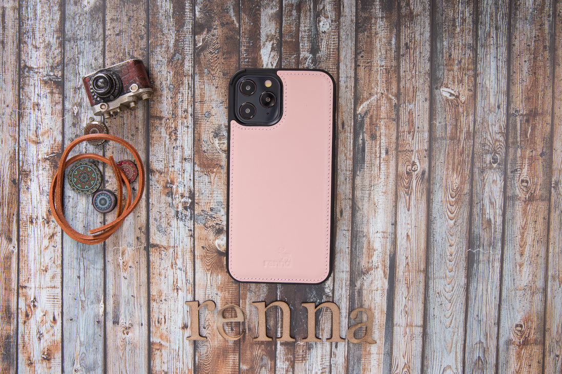 Rosa iPhone 12 Pro Max (6,7") Hülle aus echtem Leder, handgefertigte Lederhülle mit flexibler Abdeckung