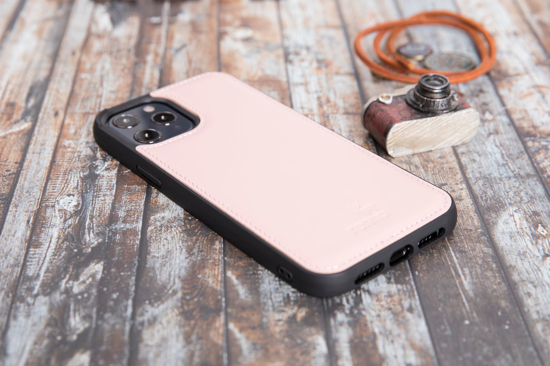 Rosa iPhone 12 Pro Max (6,7") Hülle aus echtem Leder, handgefertigte Lederhülle mit flexibler Abdeckung