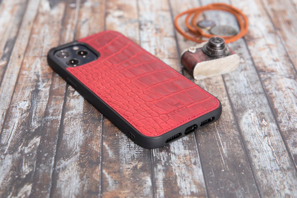 Rot Croco iPhone 12 PRO MAX (6.7") Case Genuine Leather case, handmade leather case Flex Cover