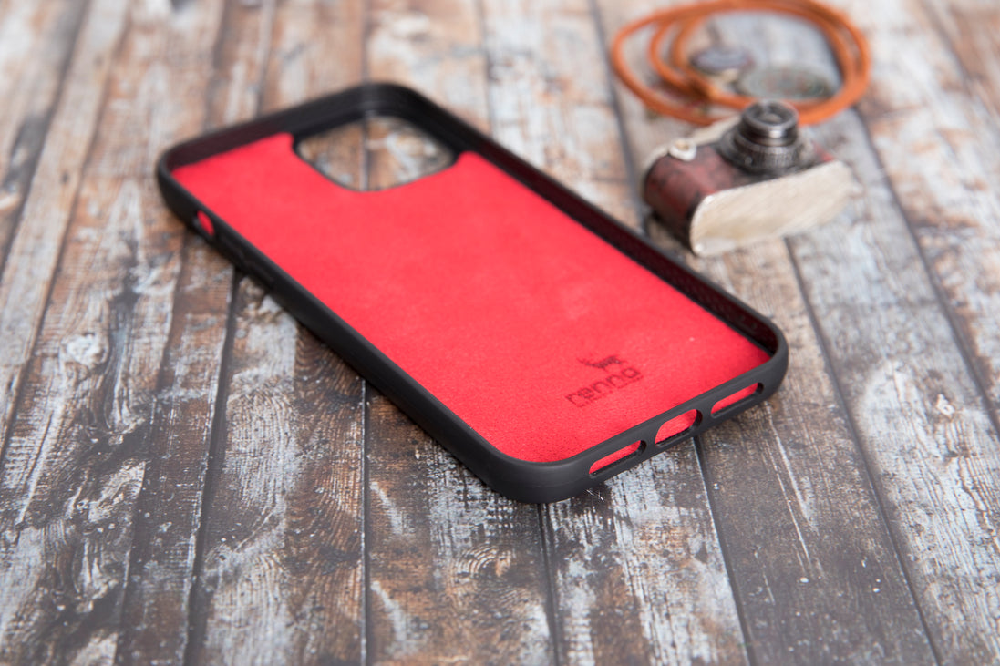 Rot Croco iPhone 12 Pro Max (6,7") Hülle aus echtem Leder, handgefertigte Lederhülle mit flexibler Abdeckung