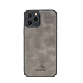 Graue iPhone 12 Pro Max (6,7") Hülle aus echtem Leder, handgefertigte Lederhülle mit flexibler Abdeckung